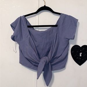 Shein curve tie front short sleeve cropped blouse